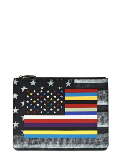 GIVENCHY - LEATHER ZIPPED AMERICAN FLAG POUCH