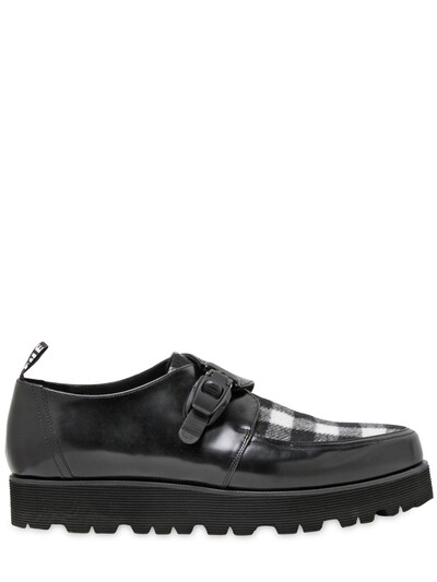 MSGM - 35MM WOOL FLANNEL & LEATHER MONK SHOES