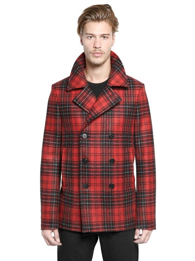 GIVENCHY - DOUBLE BREASTED TARTAN WOOL PEA COAT