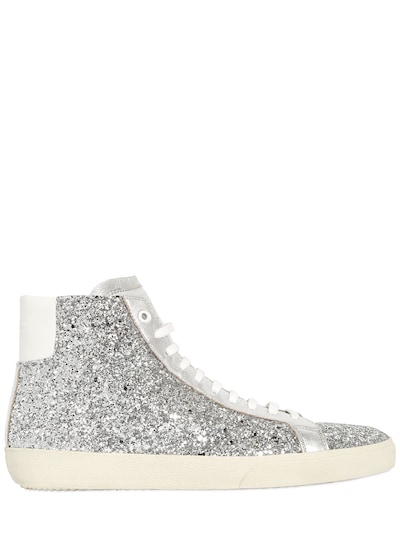 SAINT LAURENT - GLITTERED LEATHER HIGH TOP SNEAKERS
