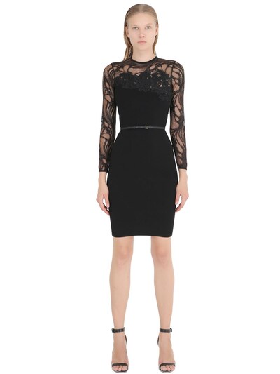 ELIE SAAB - FLORAL EMBROIDERED LACE & KNIT DRESS