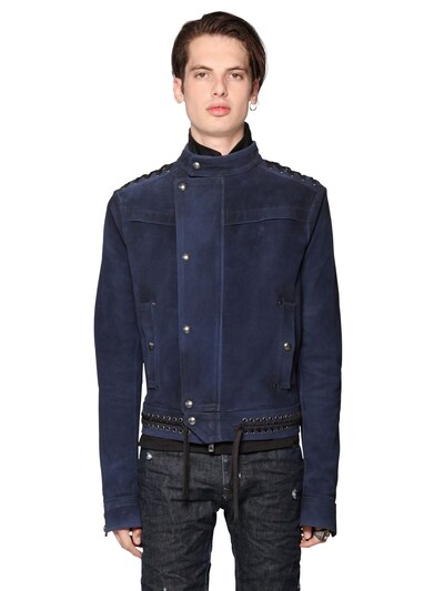 DIESEL BLACK GOLD - LACE-UP WAXED SUEDE MOTO JACKET