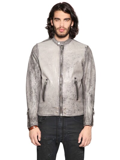 DIESEL - HEAVY WASHED NAPPA LEATHER JACKET