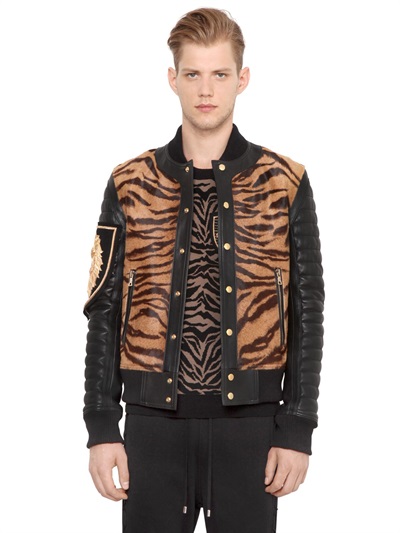 BALMAIN - TIGER PONYSKIN & LEATHER BOMBER JACKET