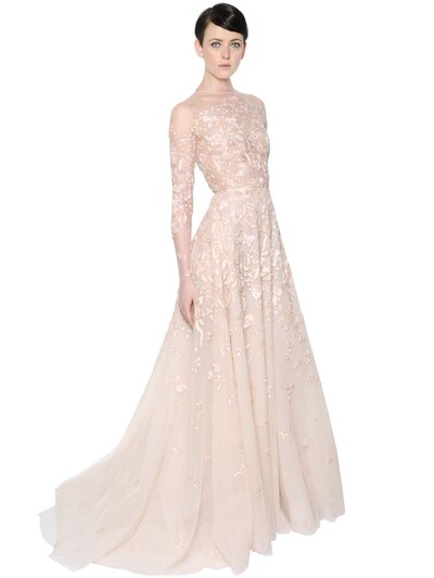  ZUHAIR MURAD  FLORAL EMBELLISHED TULLE GOWN 
