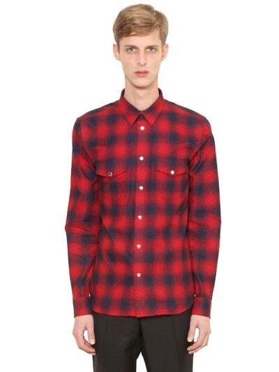 CHECKED COTTON FLANNEL WESTERN SHIRT