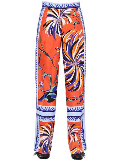 EMILIO PUCCI - FLORAL PRINTED SILK TWILL TROUSERS