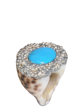 MESI JILLY - COWRIE SHELL W TURQUOISE, CAPRI RING    