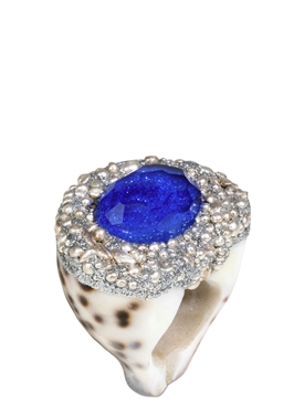 MESI JILLY - COWRIE SHELL W TOPAZ, BLUE BALI RING    