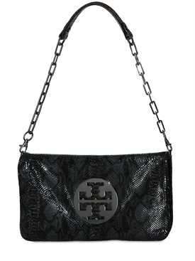 TORY BURCH - PYTHON PRINTED SUEDE REVA CLUTCH