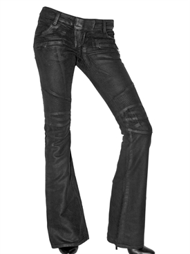 BALMAIN - WAXED FLARED BIKER JEANS