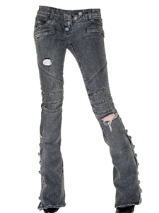 BALMAIN - DESTROYED FLARED BIKER JEANS