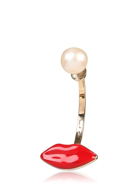 DELFINA DELETTREZ - RED MOUTH AND PEARL EARRINGS