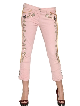 ISABEL MARANT - EMBROIDERED STRETCH COTTON DENIM JEANS