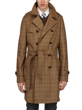 ERNESTO - KARIERTER FISCHGRÄTEN WOLL TRENCH COAT
