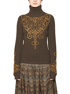 SALVATORE FERRAGAMO - METAL EMBROIDERY ON WOOL KNIT SWEATER