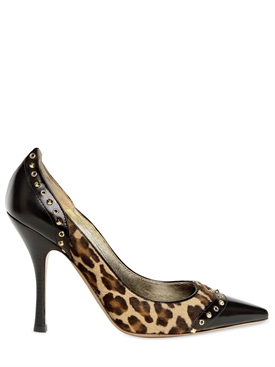 DSQUARED - 110MM PONYSKIN &amp; STUDDED LEATHER PUMPS