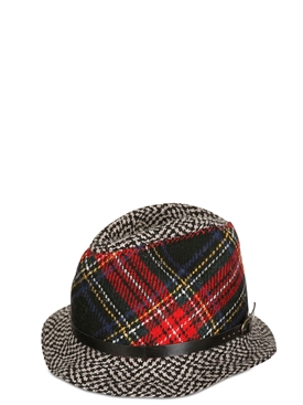 GREVI - TWEED AND TARTAN WOOL BLEND HAT