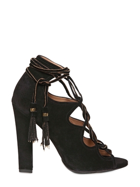 SALVATORE FERRAGAMO - 110MM TYLA SUEDE OPEN TOE PUMPS