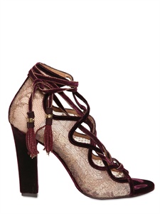 SALVATORE FERRAGAMO - 110MM TOKARA LACE VELVET OPEN TOE PUMPS