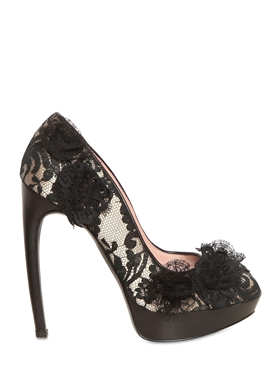 ALEXANDER MCQUEEN - 130MM SATIN LACE OPEN TOE PUMPS