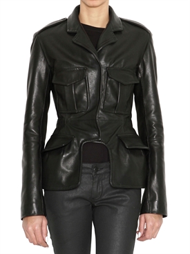 MCQ ALEXANDER MCQUEEN - RUCHED BACK SHINY LEATHER JACKET