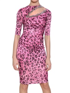 BLUMARINE - EMBROIDERED PRINTED RAYON JERSEY DRESS