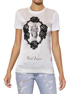 DOLCE &amp; GABBANA - LACE &amp; SILK SATIN COTTON JERSEY T-SHIRT