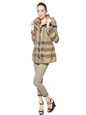 BURBERRY BRIT - CHECKED NYLON PARKA JACKET