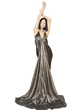 RICK OWENS - TECHNO SILK CELLOPHANE LONG DRESS