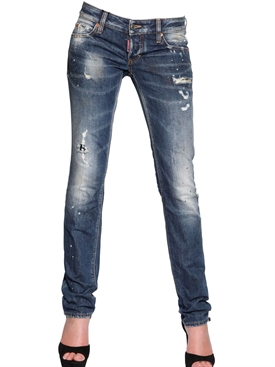 DSQUARED - SLIM WASHED DESTROYED COTTON DENIM JEANS