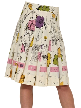 MARNI - PRINTED COTTON POPLIN PLEATED SKIRT