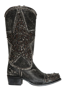 FRYE - 40MM WASHED STAR STUDDED LEATHER BOOTS
