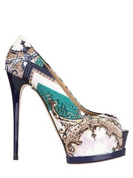 GIANMARCO LORENZI - 150MM EMBROIDERED PRINTED SATIN PUMPS