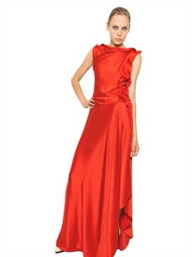 LANVIN - WASHED SILK SATIN ASYMMETRICAL DRESS
