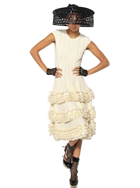 ALEXANDER MCQUEEN - SILK LACE RUFFLES ON VISCOSE KNIT DRESS