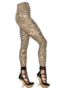 ALEXANDER MCQUEEN - ENGINEERED LACE PRINTED LYCRA LEGGINGS