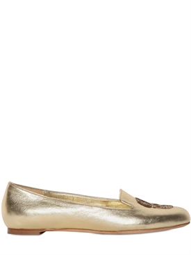 ALEXANDER MCQUEEN - 10MM LAMINATED CALF SEQUIN SKULL LOAFERS