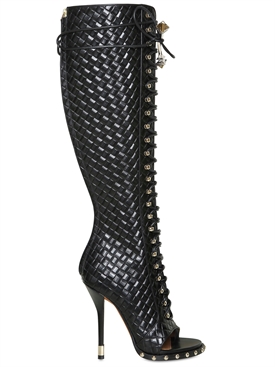 GIVENCHY - 115MM PRINTED WEAVE OPEN TOE BOOTS