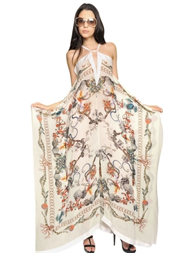 ROBERTO CAVALLI - PRINTED SILK GEORGETTE LONG KAFTAN DRESS