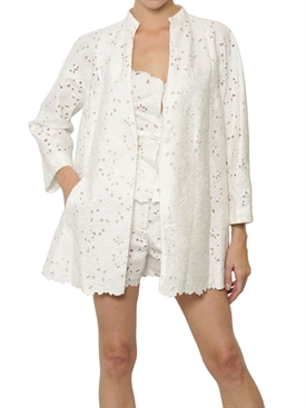 VALENTINO - FLOWER EMBROIDERED COTTON PIQUÉ COAT
