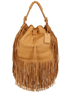 RALPH LAUREN - MULTI FRINGES GRAINED LEATHER HOBO BAG