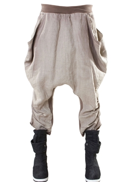 DEMOBAZA - DRAPED LOW CROTCH BAGGY LINEN TROUSERS