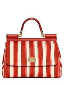 DOLCE &amp; GABBANA - SMALL MISS SICILY STRIPED CANVAS BAG