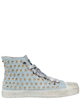 GIENCHI - 20MM STUDDED DENIM HIGH TOP SNEAKERS