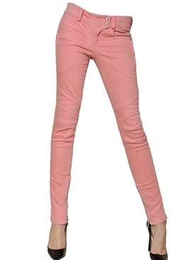 BALMAIN - STRETCH COTTON DENIM BIKER JEANS