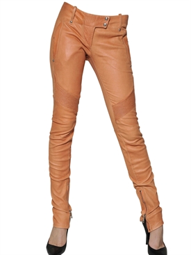 BALMAIN - STRETCH NAPPA LEATHER BIKER TROUSERS