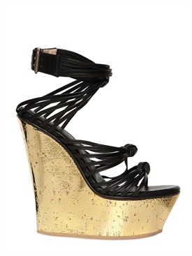 EMILIO PUCCI - 150MM MIRRORED CORK AND CALFSKIN WEDGES