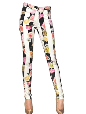 MSGM - FLOWER STRIPE STRETCH COTTON DRILL JEANS
