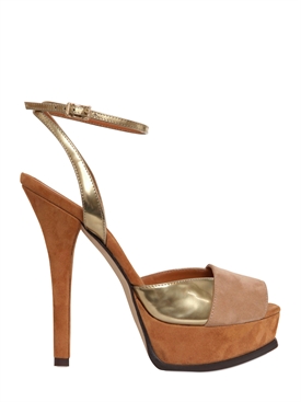 FENDI - 130MM MIRROR SUEDE CALFSKIN SANDALS